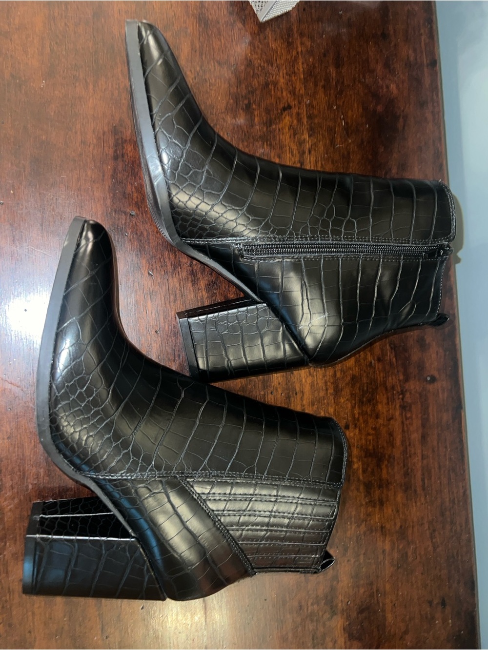 Black Croc-Embossed Pointed Toe Ankle Boots - Women - Picture 4 of 5